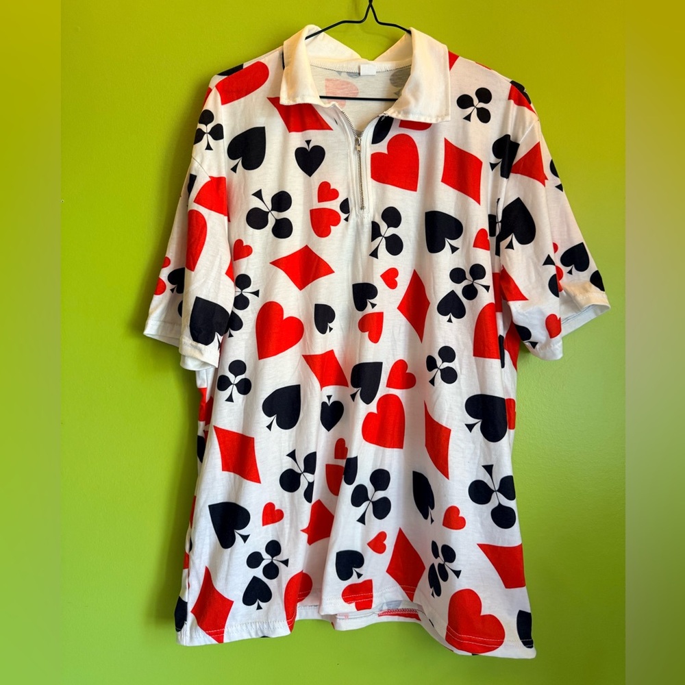 Playing Cards Print Polo Shirt XL | Vintage Style Casino Poker Shirt